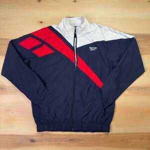 Vintage Reebok Warm Up Full Zip Athletic Track Jacket Blue Red Size Large